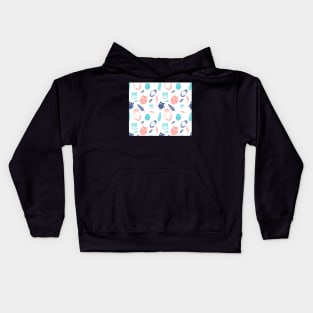 Coral Blue White Owl Pattern Kids Hoodie